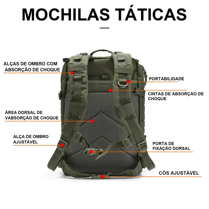 Mochila Tática Militar Assault™ - Reforçada e Impermeável para Expedições e Escaladas!